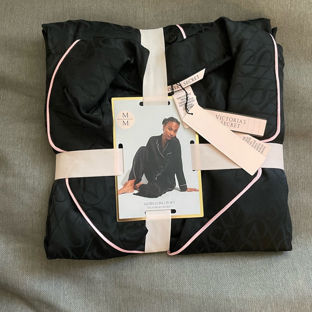 Victoria Secret Black Satin PJ Set